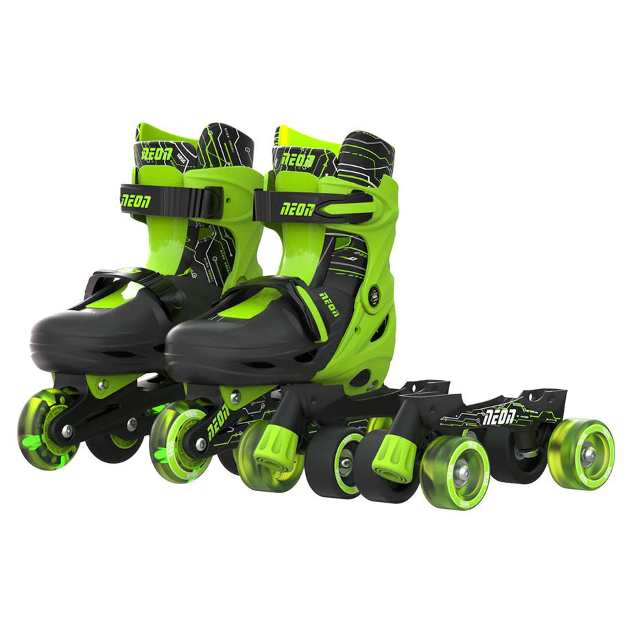 Yvolution Neon Combo Skate (Size 12–2) | 4L/13L/16L Cl 4Pk (Green)