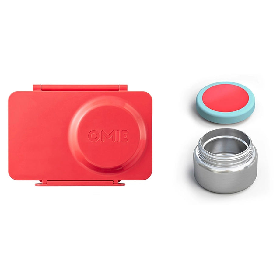 OmieLife OmieBox Up Bento Box with Insulated Thermos and Ice Pack (Cherry Pink)