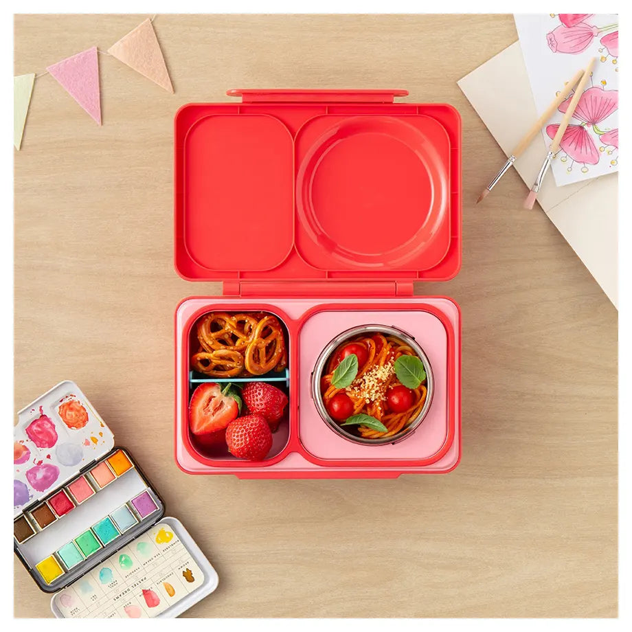 OmieLife OmieBox Up Bento Box with Insulated Thermos and Ice Pack (Cherry Pink)
