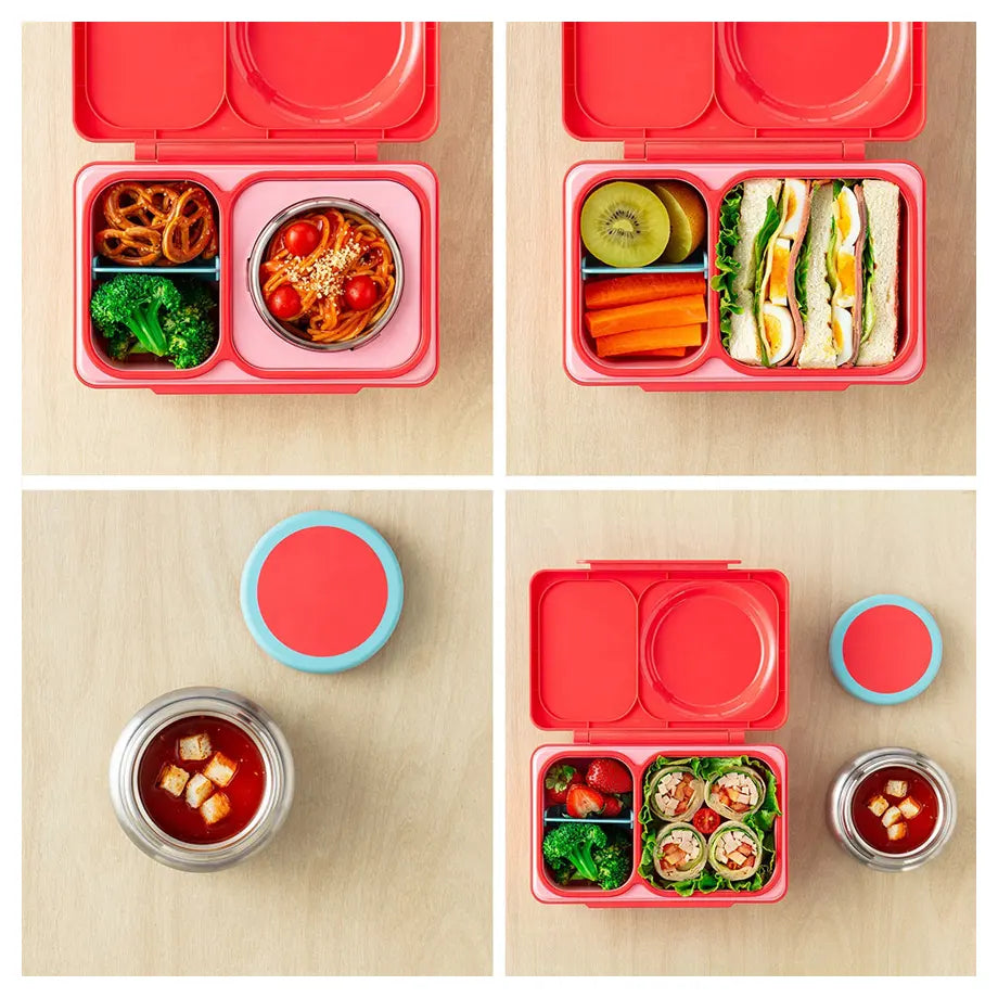 OmieLife OmieBox Up Bento Box with Insulated Thermos and Ice Pack (Cherry Pink)