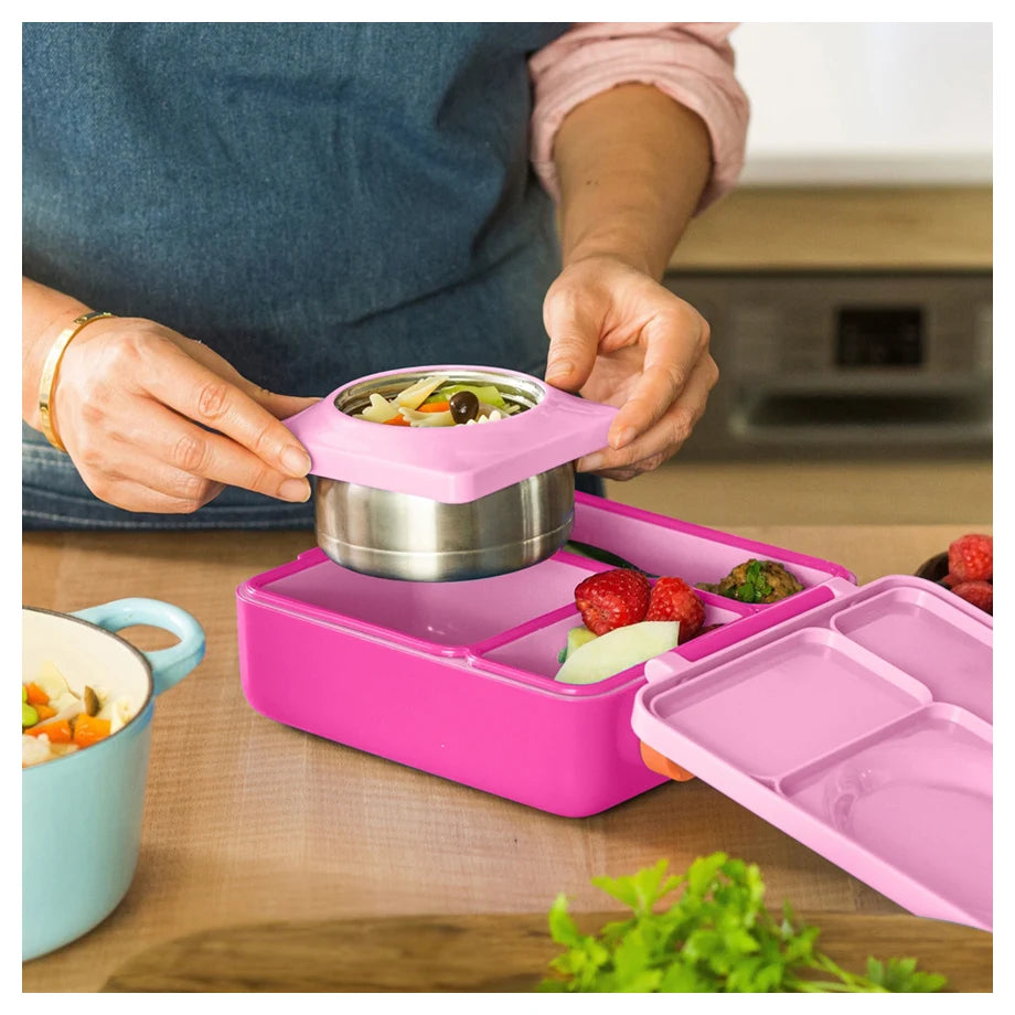 OmieLife OmieBox Kids Bento Box with Insulated Thermos (Pixie Pink)