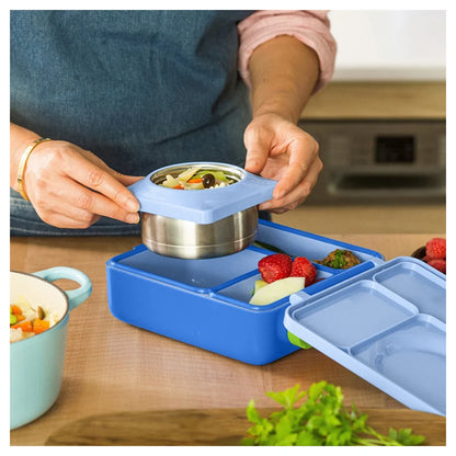 OmieLife OmieBox Kids Bento Box with Insulated Thermos (Sea Blue)