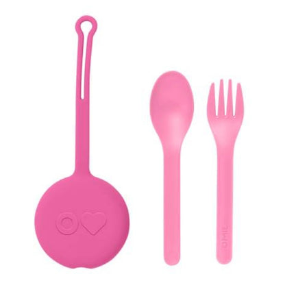 OmieLife OmiePod Kids Utensil Set and Case (Bubble Pink)