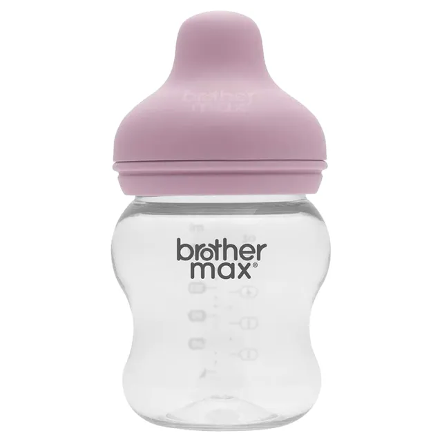 Brother Max - Extra Wide Neck Glass Feeding Bottle 160ml/5oz + S Teat (Pink)