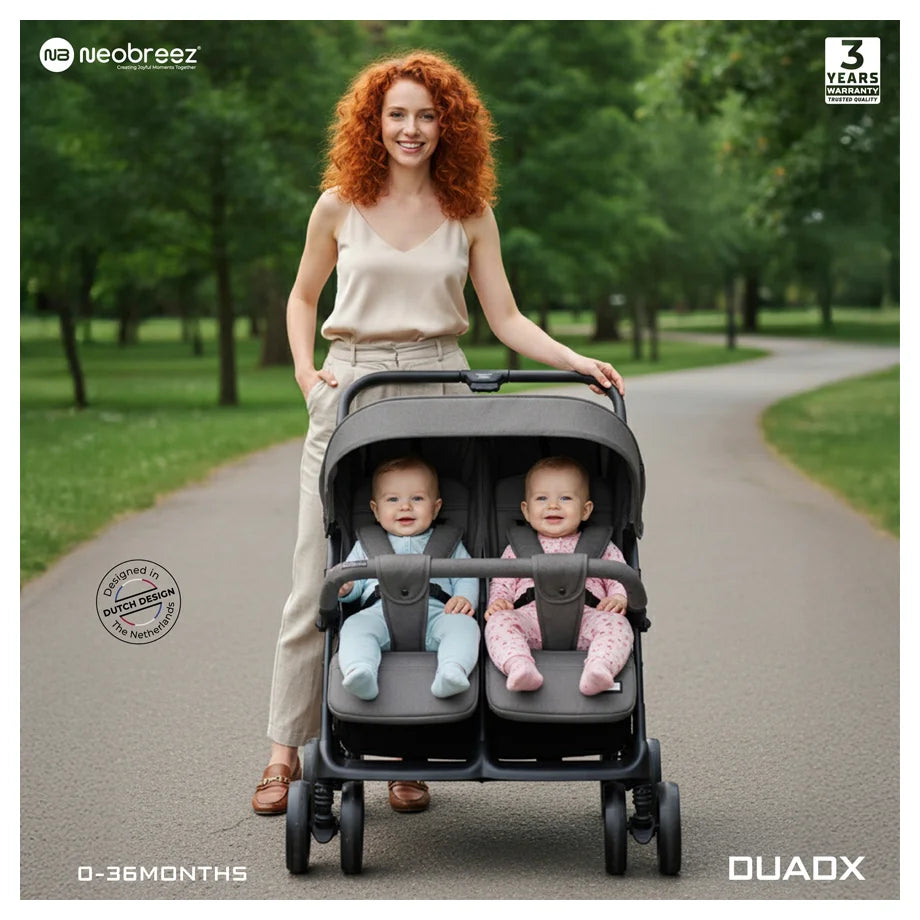Neobreez DUADX Double Stroller, Compact Twin Stroller (Dark Grey)