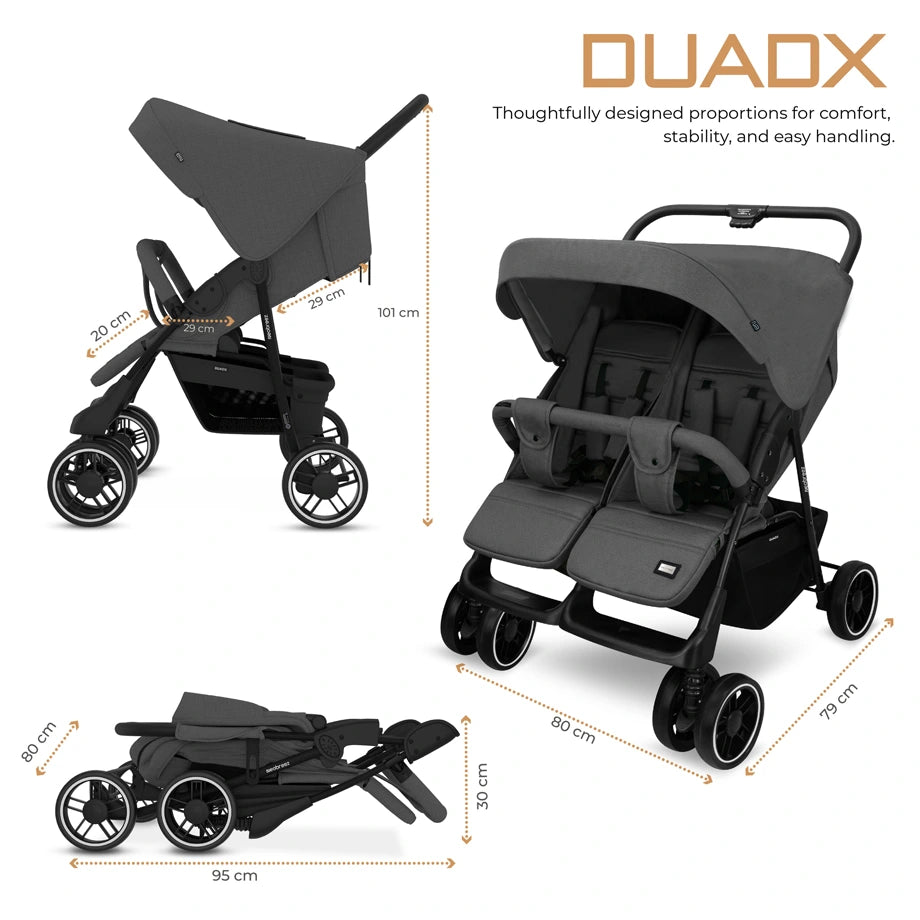 Neobreez DUADX Double Stroller, Compact Twin Stroller (Dark Grey)