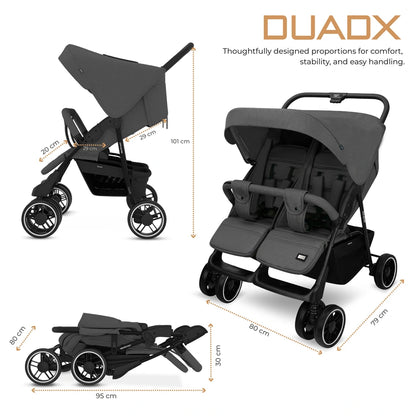 Neobreez DUADX Double Stroller, Compact Twin Stroller (Dark Grey)