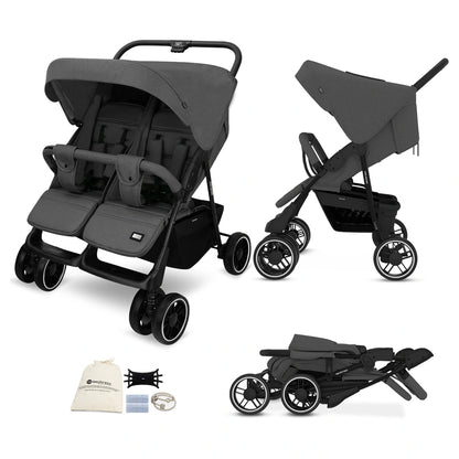 Neobreez DUADX Double Stroller, Compact Twin Stroller (Dark Grey)