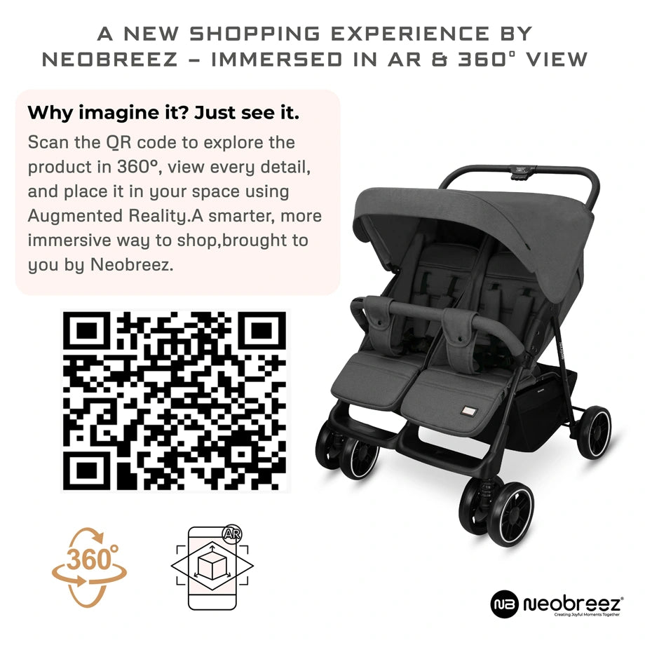 Neobreez DUADX Double Stroller, Compact Twin Stroller (Dark Grey)