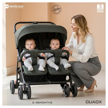 Neobreez DUADX Double Stroller, Compact Twin Stroller (Dark Grey)