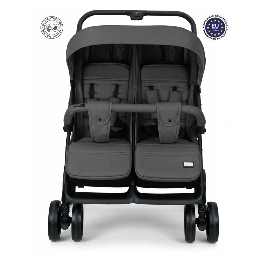 Neobreez DUADX Double Stroller, Compact Twin Stroller (Dark Grey)