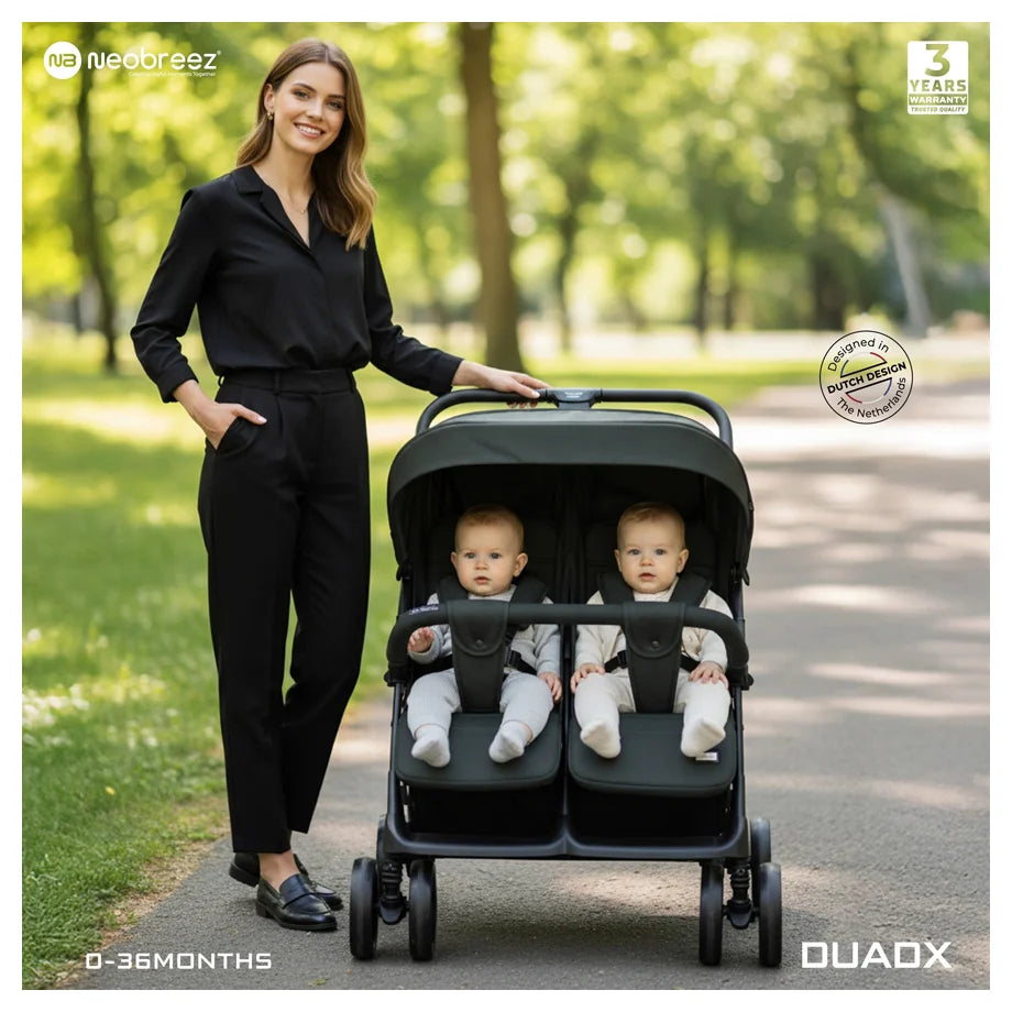 Neobreez DUADX Double Stroller, Compact Twin Stroller (Black)