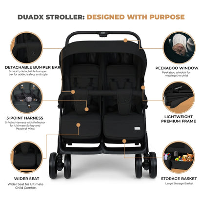 Neobreez DUADX Double Stroller, Compact Twin Stroller (Black)