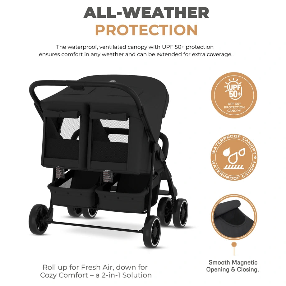 Neobreez DUADX Double Stroller, Compact Twin Stroller (Black)