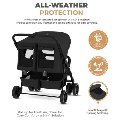 Neobreez DUADX Double Stroller, Compact Twin Stroller (Black)