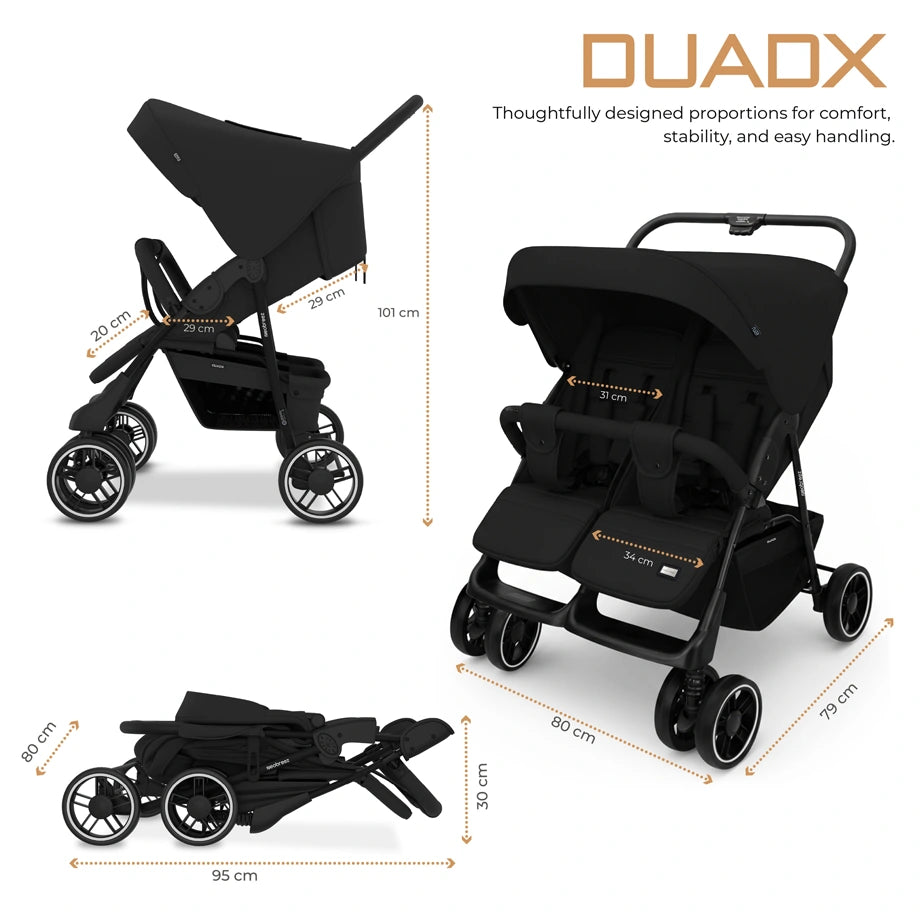 Neobreez DUADX Double Stroller, Compact Twin Stroller (Black)