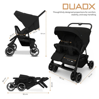 Neobreez DUADX Double Stroller, Compact Twin Stroller (Black)