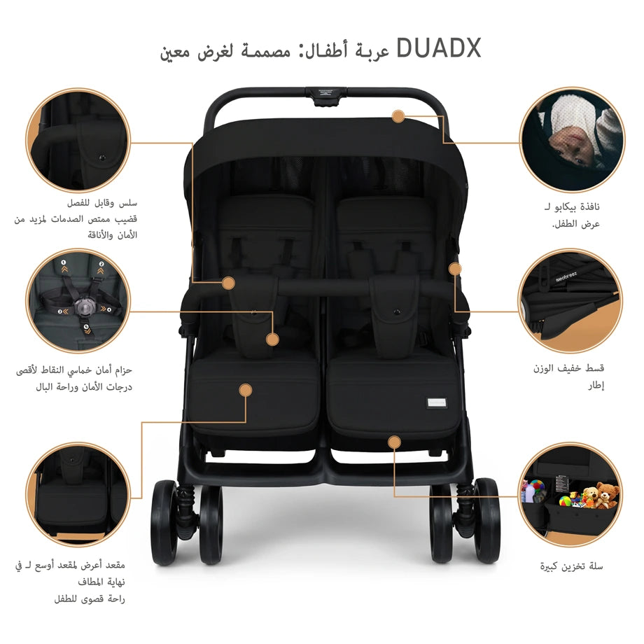 Neobreez DUADX Double Stroller, Compact Twin Stroller (Black)