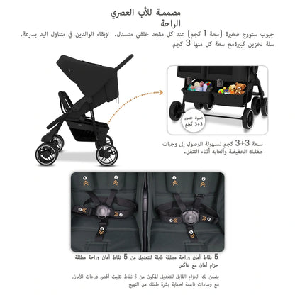 Neobreez DUADX Double Stroller, Compact Twin Stroller (Black)