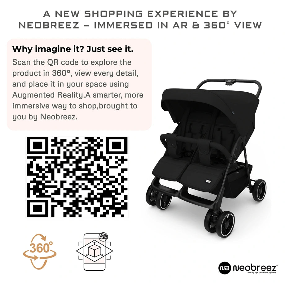 Neobreez DUADX Double Stroller, Compact Twin Stroller (Black)