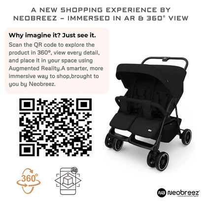 Neobreez DUADX Double Stroller, Compact Twin Stroller (Black)