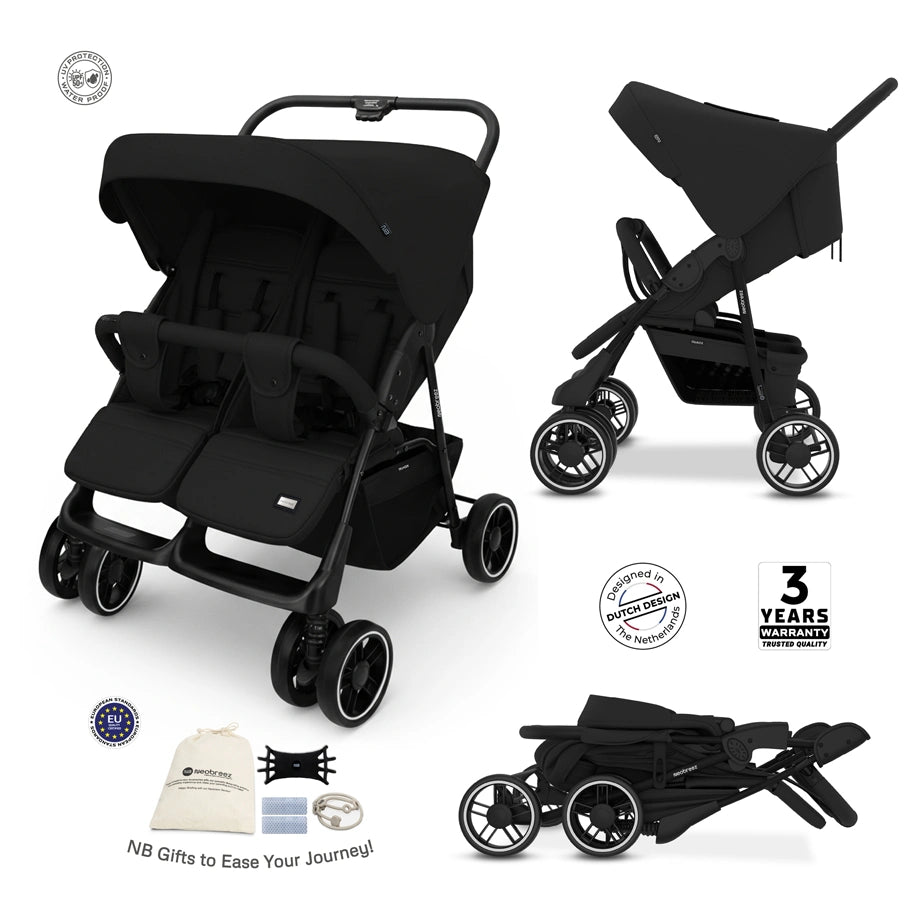Neobreez DUADX Double Stroller, Compact Twin Stroller (Black)