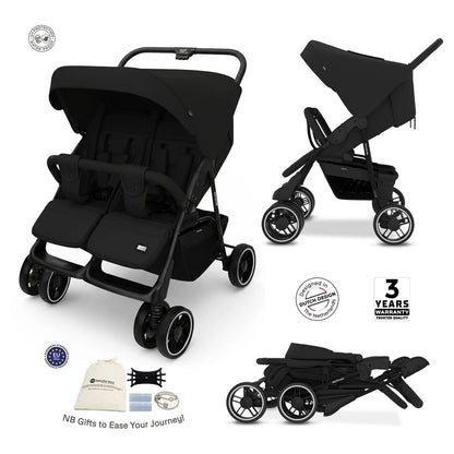 Neobreez DUADX Double Stroller, Compact Twin Stroller (Black)