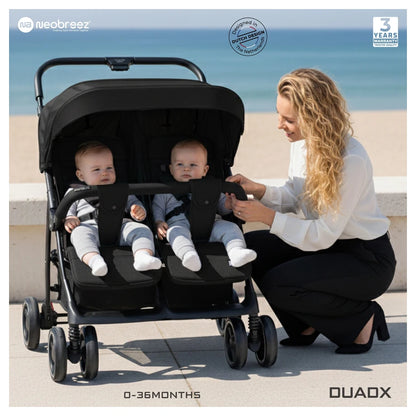 Neobreez DUADX Double Stroller, Compact Twin Stroller (Black)