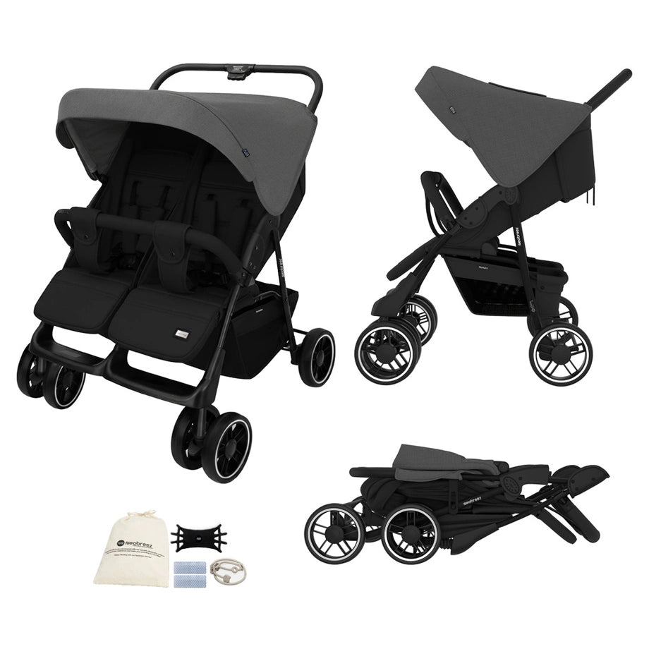 Neobreez Duadx Twin Double Stroller (Grey/Black)