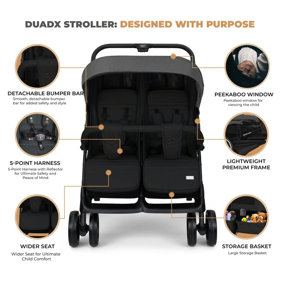 Neobreez Duadx Twin Double Stroller (Grey/Black)
