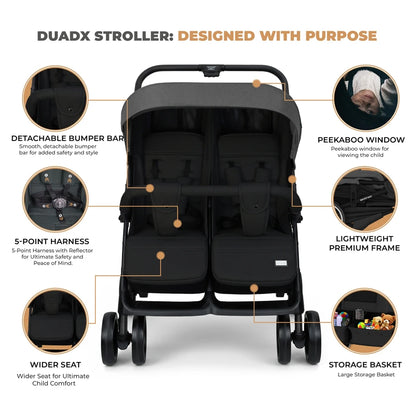 Neobreez Duadx Twin Double Stroller (Grey/Black)