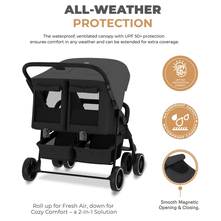 Neobreez Duadx Twin Double Stroller (Grey/Black)