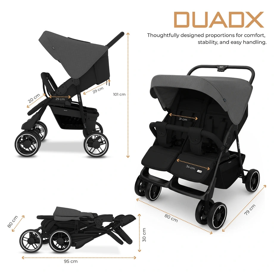 Neobreez Duadx Twin Double Stroller (Grey/Black)