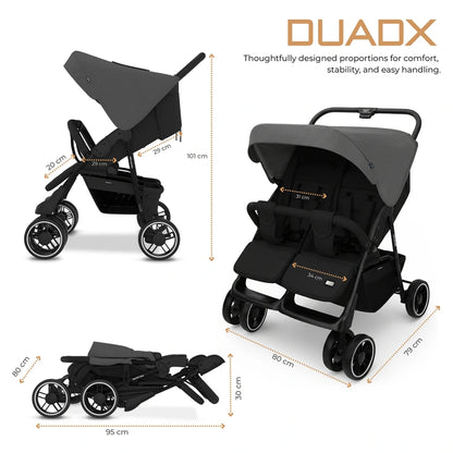 Neobreez Duadx Twin Double Stroller (Grey/Black)