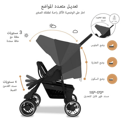 Neobreez Duadx Twin Double Stroller (Grey/Black)