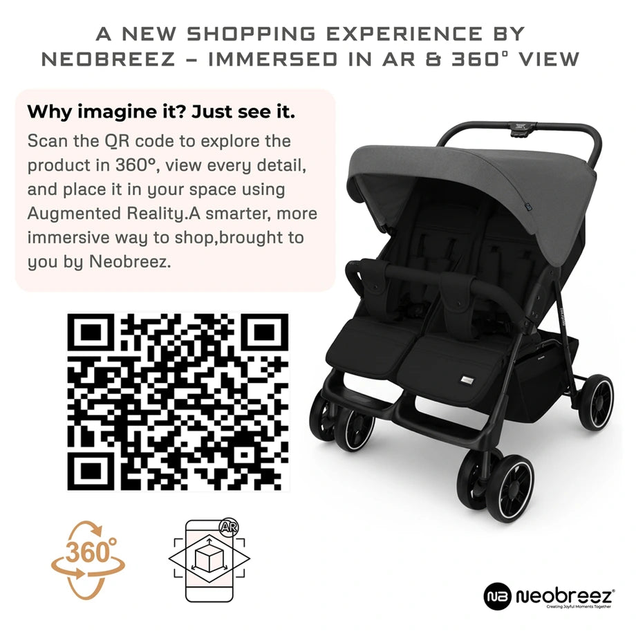 Neobreez Duadx Twin Double Stroller (Grey/Black)