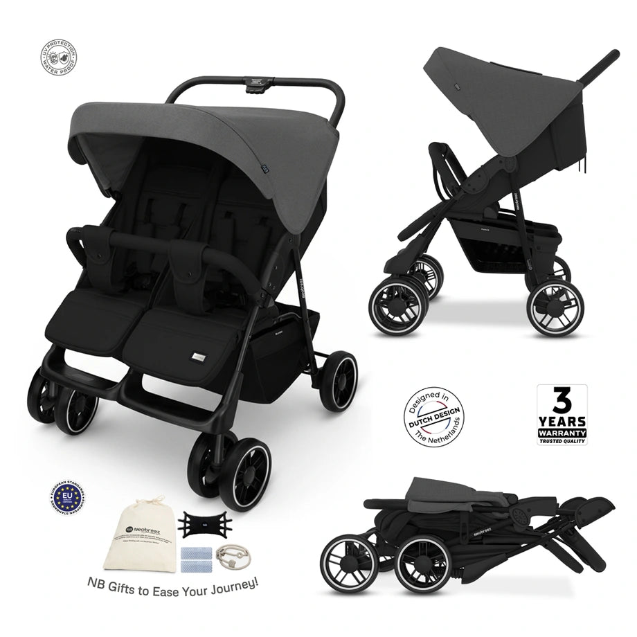 Neobreez Duadx Twin Double Stroller (Grey/Black)