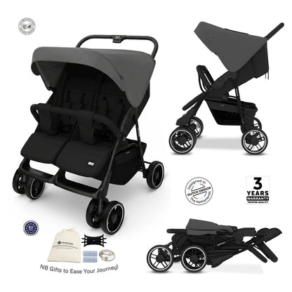 Neobreez Duadx Twin Double Stroller (Grey/Black)