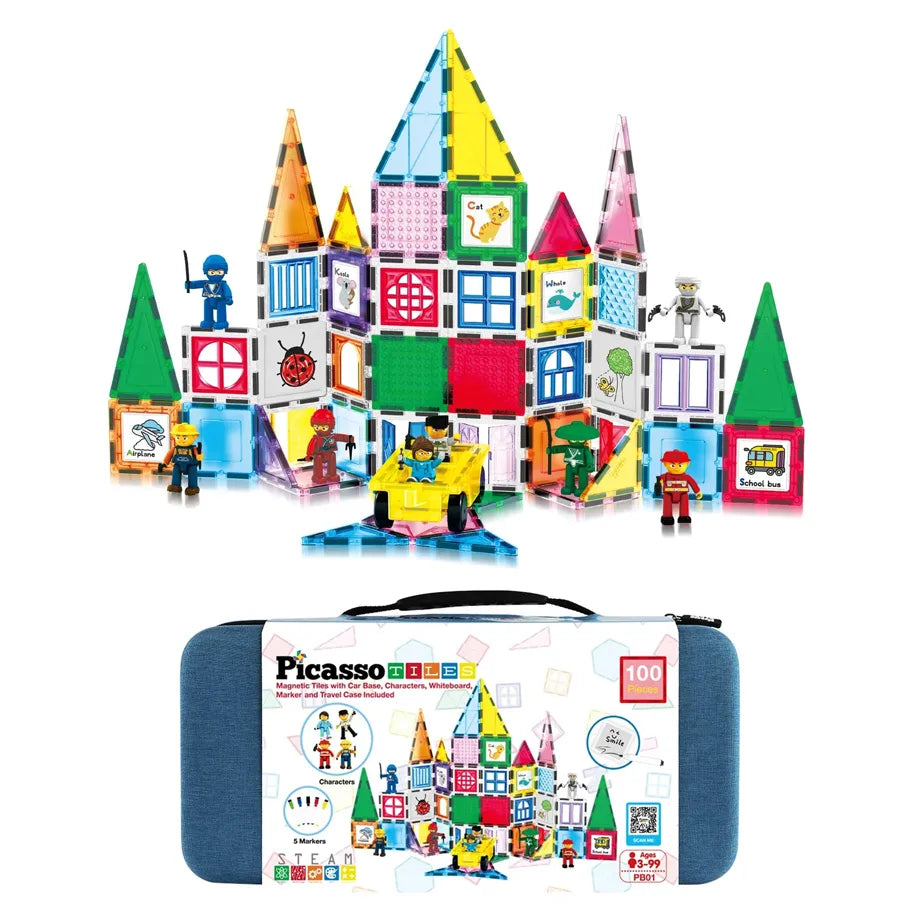 PicassoTiles Magnetic Tiles Creative Building Set with Carry Case (41.91 x 20.90 x 9.40 cm, 100 Pieces)