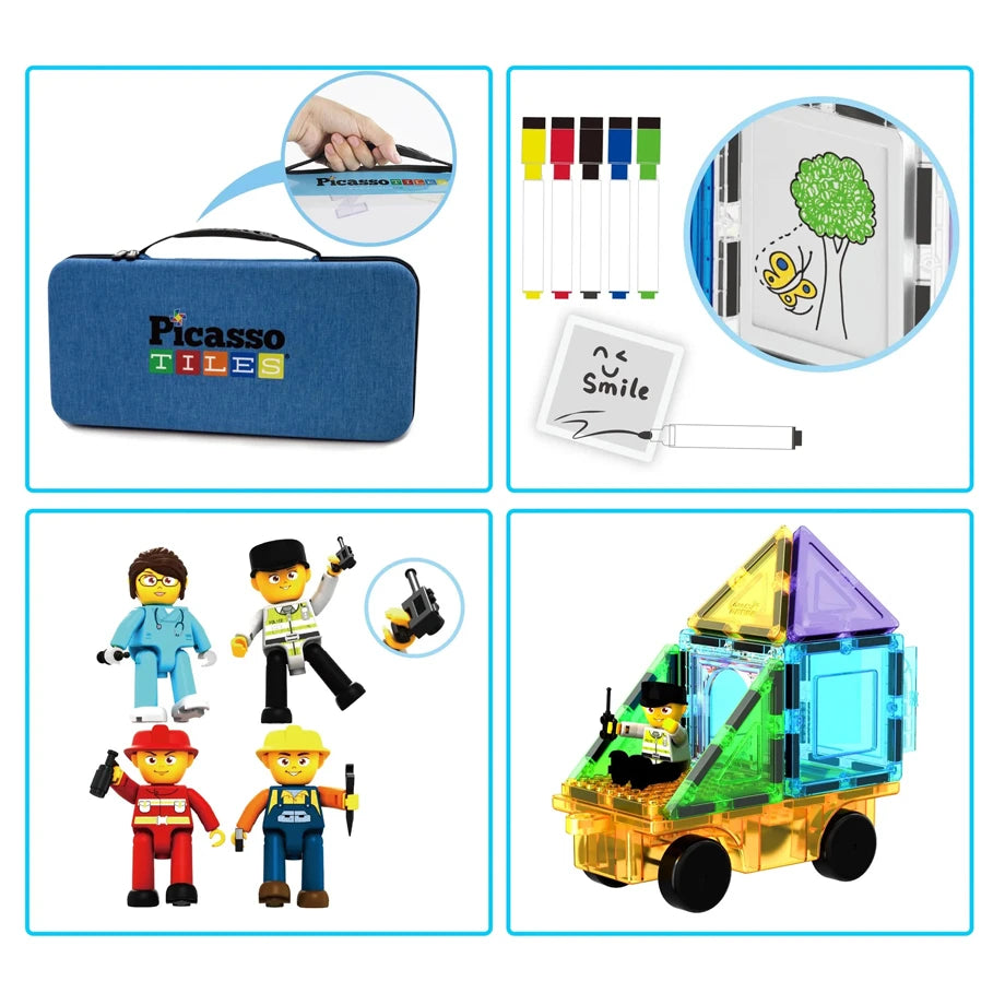 PicassoTiles Magnetic Tiles Creative Building Set with Carry Case (41.91 x 20.90 x 9.40 cm, 100 Pieces)