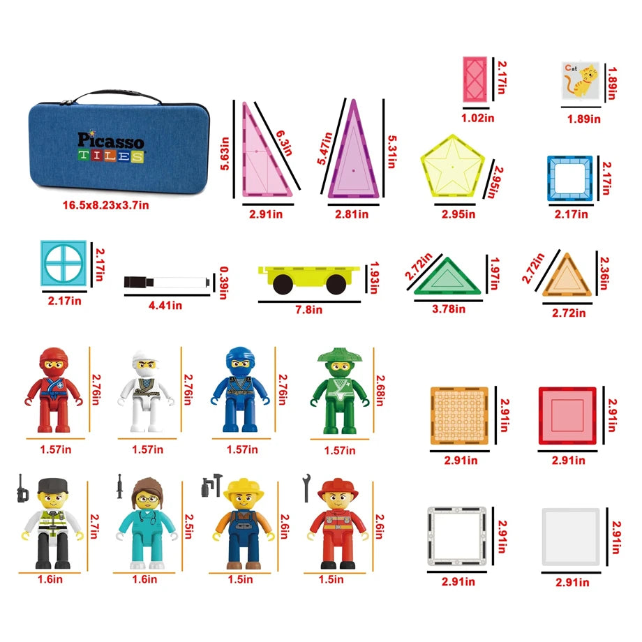 PicassoTiles Magnetic Tiles Creative Building Set with Carry Case (41.91 x 20.90 x 9.40 cm, 100 Pieces)