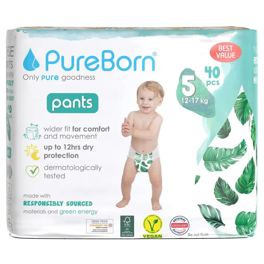 Pure Born Organic Bamboo Diaper Pants Size 5 (Pack of 40)
