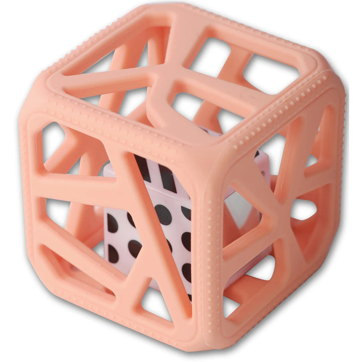 Malarkey Kids Chew Cube Easy Grip Teether Rattle (Peachy Pink)