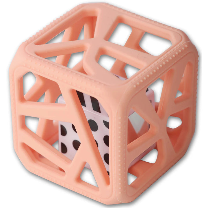 Malarkey Kids Chew Cube Easy Grip Teether Rattle (Peachy Pink)