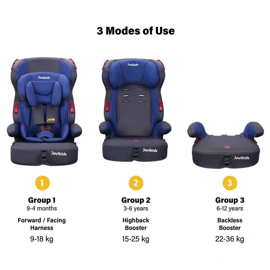 Jovikids Tammy Convertible Car Seat (9M–12Y, Group 1/2/3) (Navy Blue)
