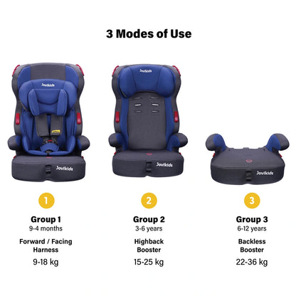 Jovikids Tammy Convertible Car Seat (9M–12Y, Group 1/2/3) (Navy Blue)
