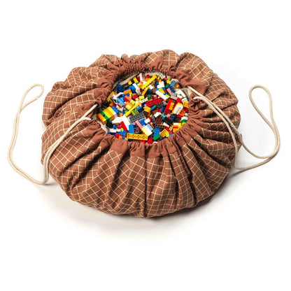 Play&Go Organic Playmat and Storage Bag (Grid Brown)