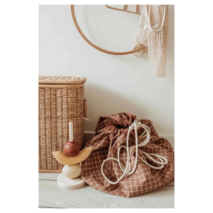 Play&Go Organic Playmat and Storage Bag (Grid Brown)