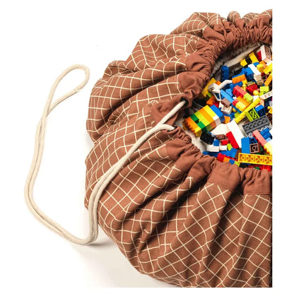 Play&Go Organic Playmat and Storage Bag (Grid Brown)