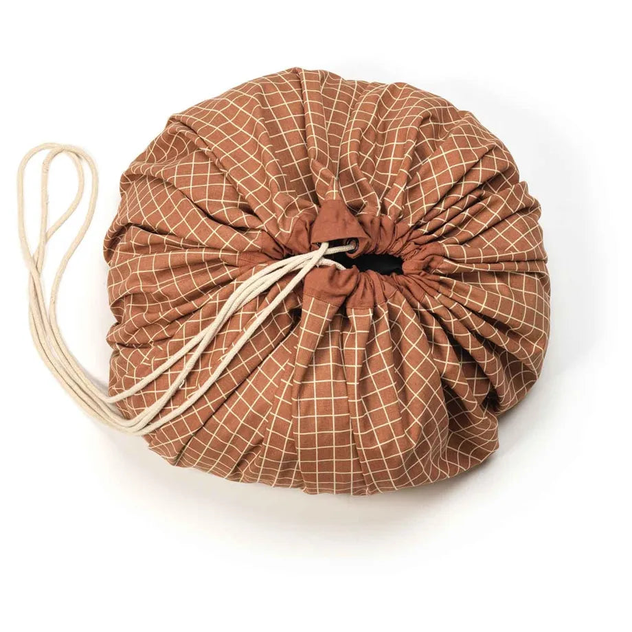 Play&Go Organic Playmat and Storage Bag (Grid Brown)
